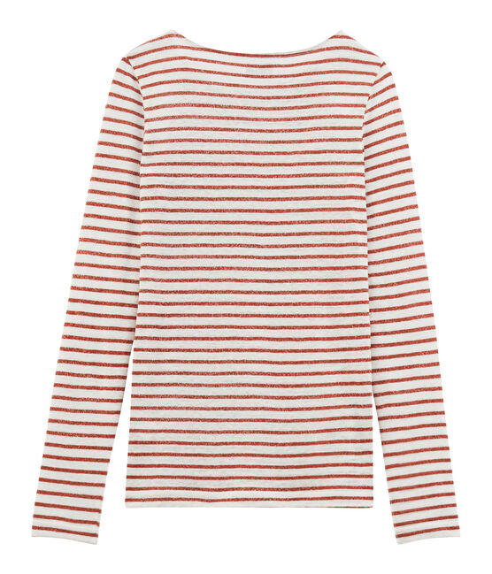 Camiseta manga larga de lino para mujer blanco MARSHMALLOW/rosa COPPER CN