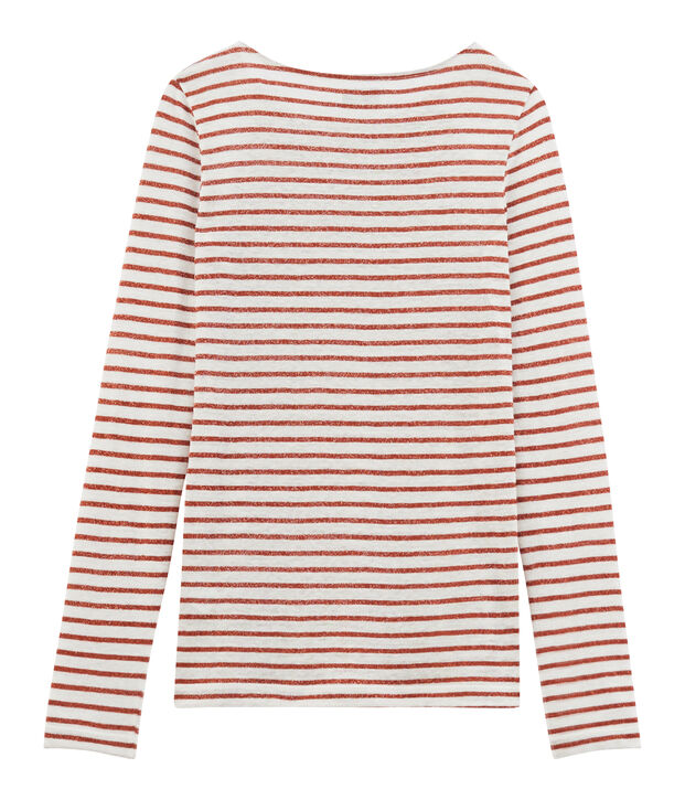 Camiseta manga larga de lino para mujer blanco/rosa