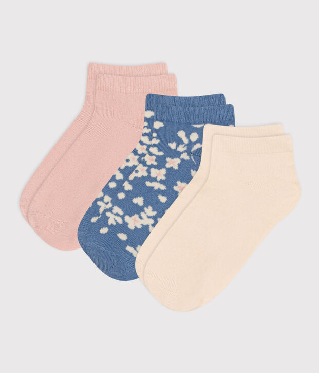 3 pares de calcetines infantiles de algod&oacute;n con flores multicolor