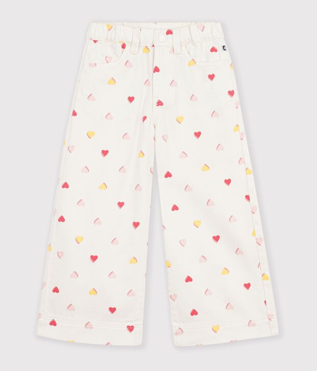 Pantal&oacute;n infantil wide leg de algod&oacute;n crudo/multicolor