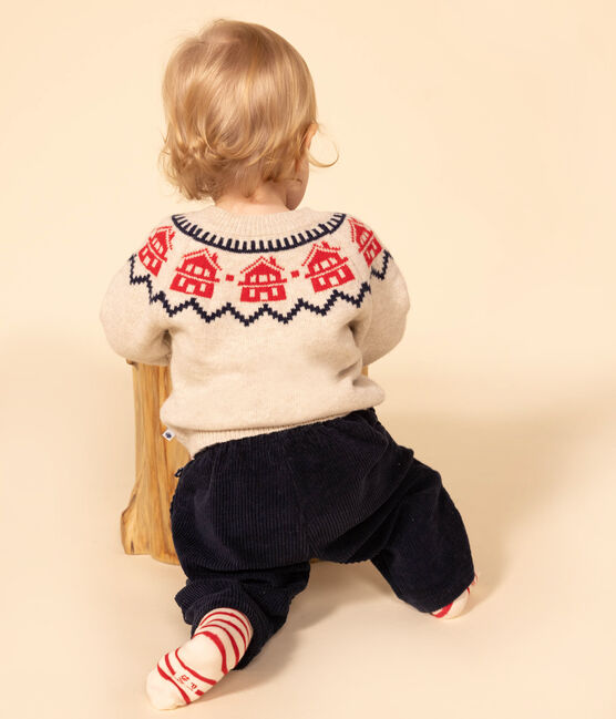 Jersey de jacquard de lana y algodón para bebé beige MONTELIMAR/blanco MULTICO