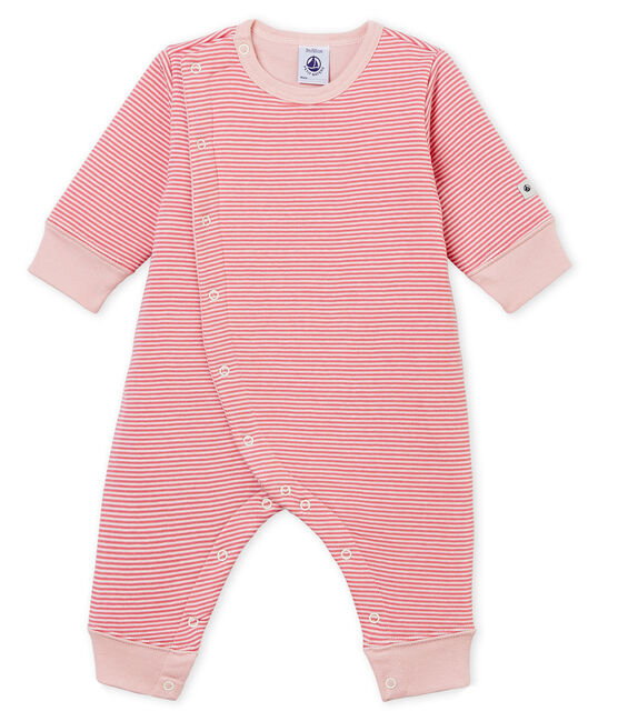 Pijama de bebé sin pies en túbico para niño rosa CHEEK/blanco MARSHMALLOW