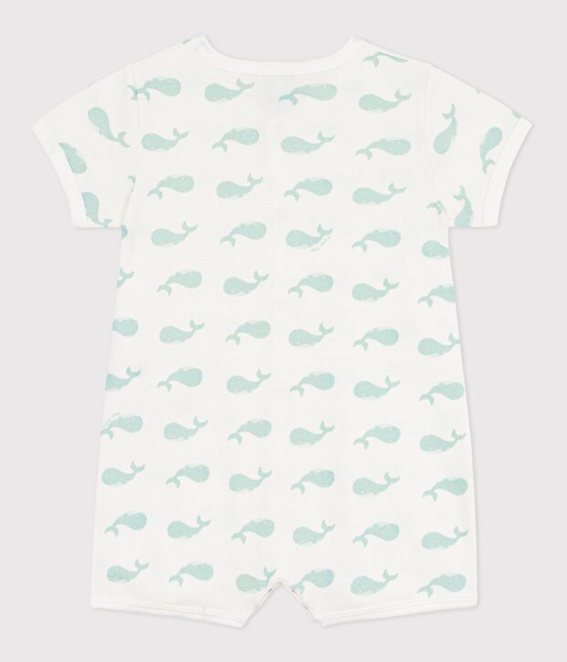 Mono corto de algod&oacute;n con estampado de ballena para beb&eacute; blanco/azul