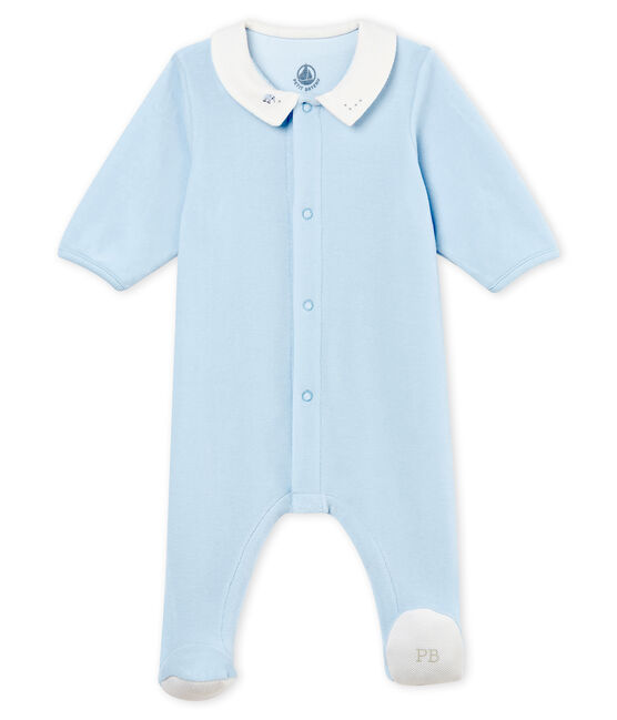 Pelele de terciopelo de algodón liso para bebé niño azul FRAICHEUR