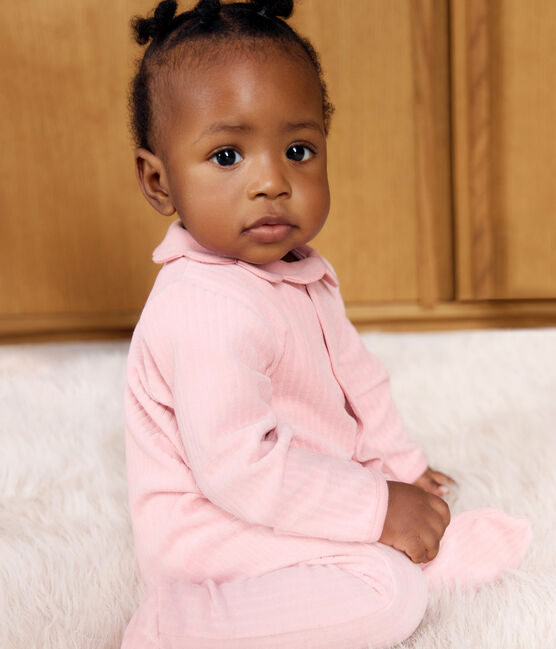 Pijama de terciopelo con cuello liso para bebé rosa CHARME