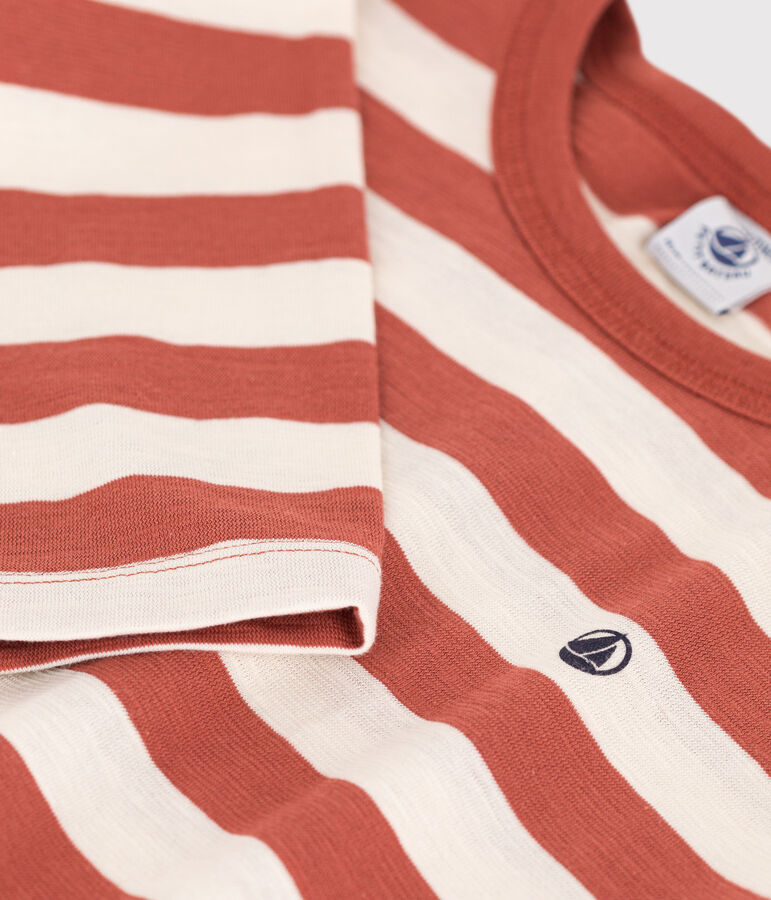 Camiseta de algod&oacute;n de manga larga de ni&ntilde;o marron/crudo