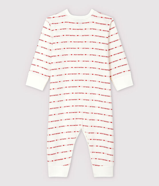 Pijama enterizo sin pies de Petit Bateau con "Je T'aime" en jacquard de bebé blanco MARSHMALLOW/rojo TERKUIT
