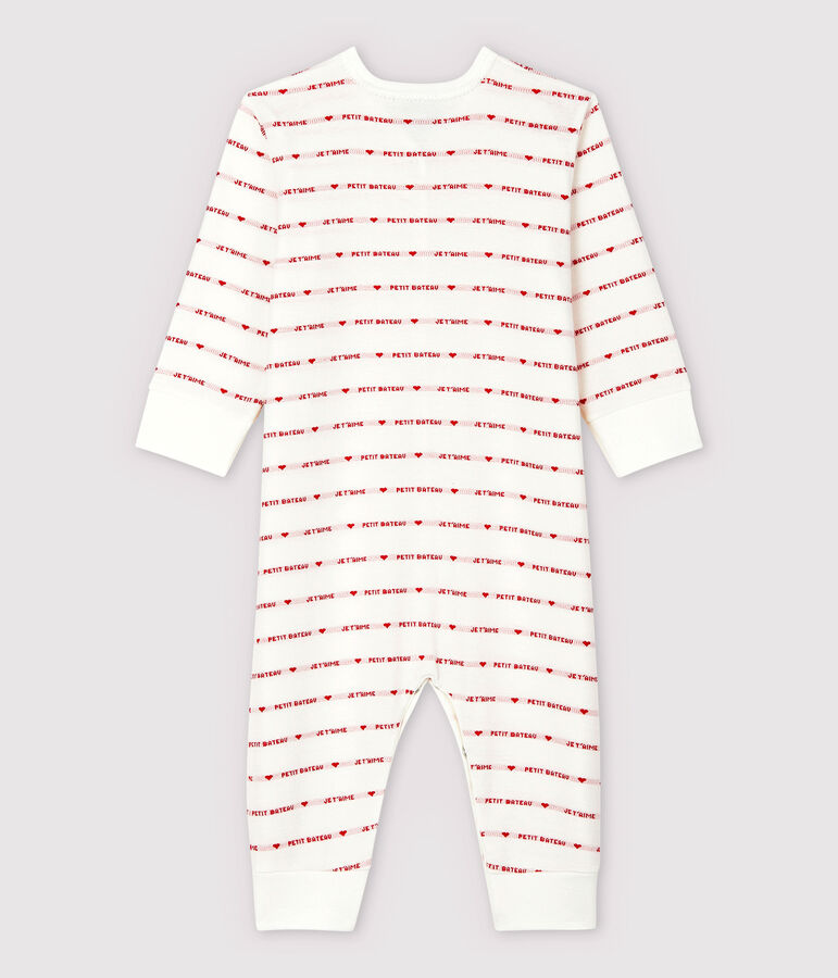 Pijama enterizo sin pies de Petit Bateau con Je T'aime en jacquard de beb&eacute; blanco/rojo