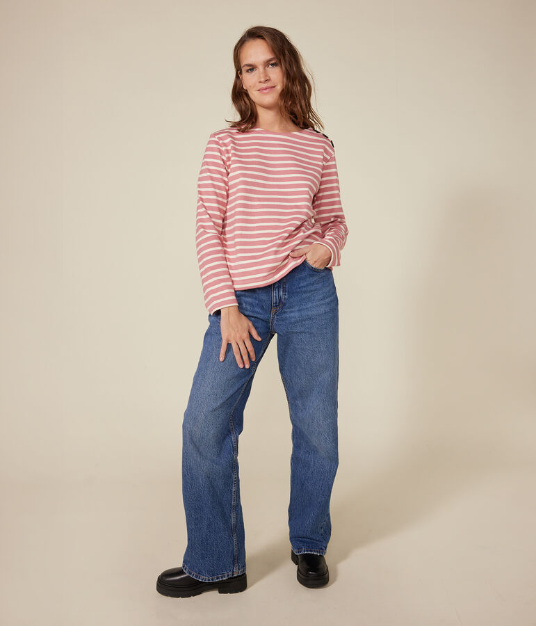 Marinera de algod&oacute;n con botones para mujer rosa/crudo