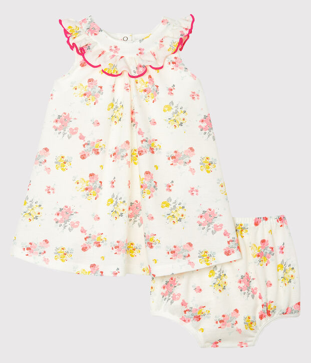 Vestido estampado y braguita bloomer para beb&eacute; ni&ntilde;a blanco/multicolor
