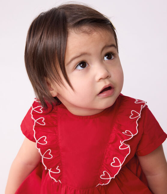Vestido liso de algodón de manga corta y pololo para bebé rojo TERKUIT