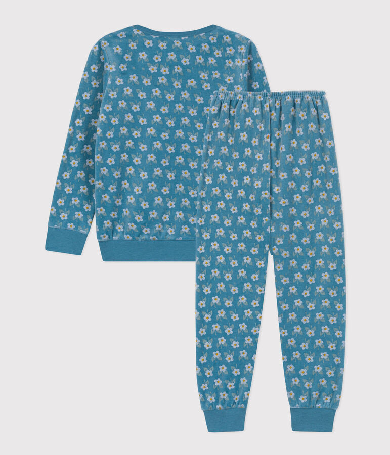 Pijama de terciopelo con flor para ni&ntilde;a azul/multicolor