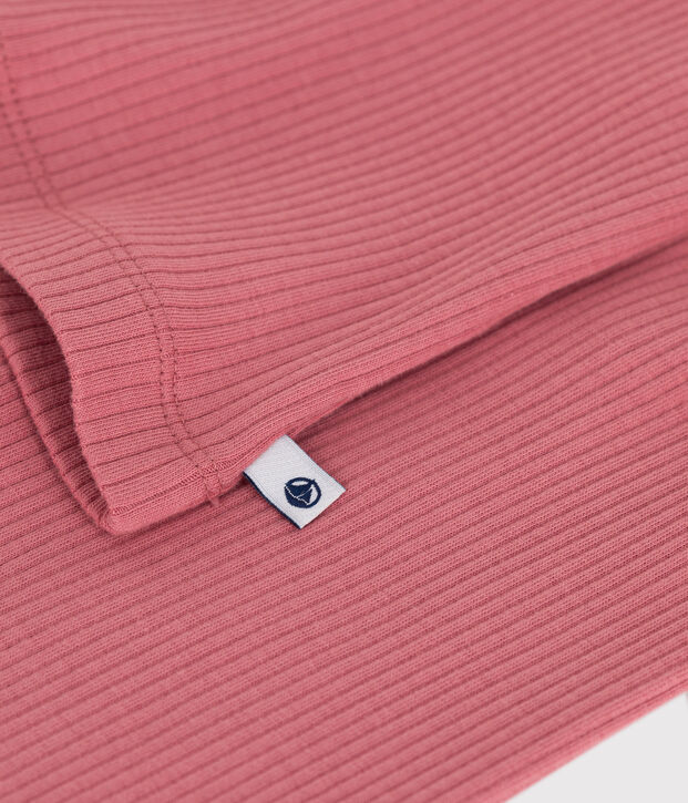 Pijama infantil liso de manga larga de algod&oacute;n rosa