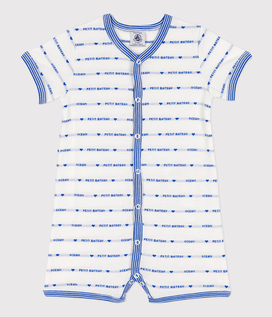 Mono corto jacquard de algodón para bebé blanco MARSHMALLOW/azul PERSE
