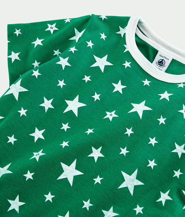 Pijama corto verde con estrellas de algod&oacute;n de ni&ntilde;o verde/blanco
