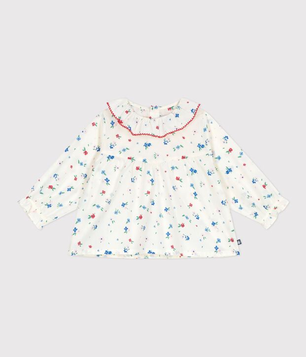 Blusa de algod&oacute;n de manga larga con estampado de flores para beb&eacute; blanco/multicolor
