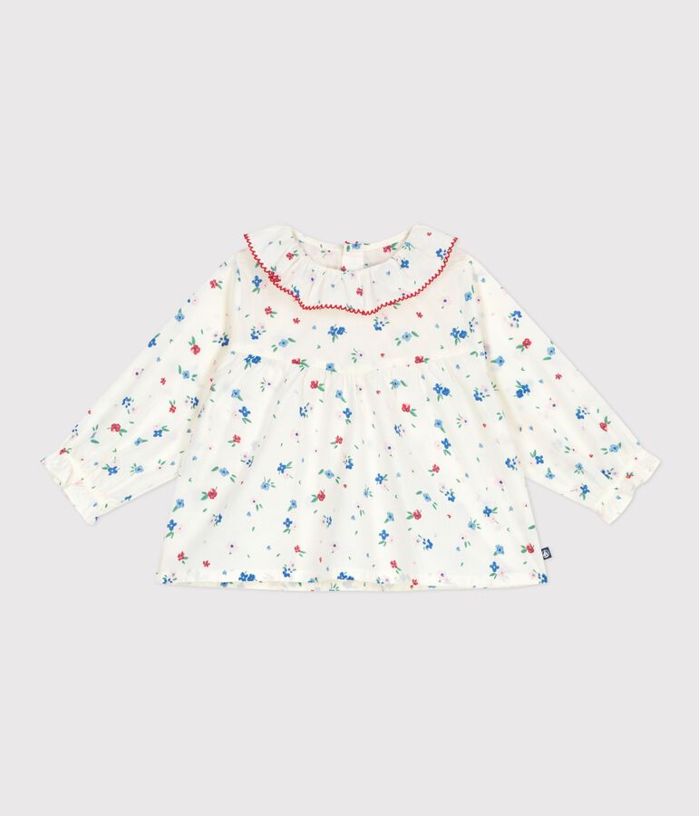Blusa de algod&oacute;n de manga larga con estampado de flores para beb&eacute; blanco MARSHMALLOW/blanco MULTICO