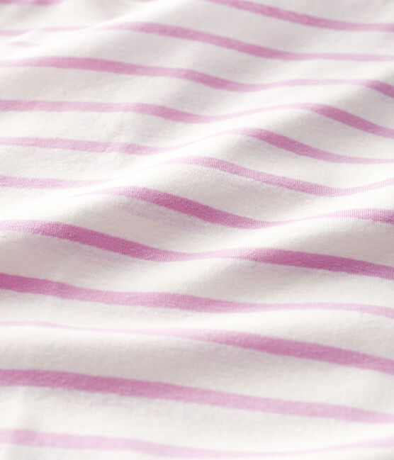Camiseta de algodón/lino de rayas de mujer blanco MARSHMALLOW/rosa BOHEME