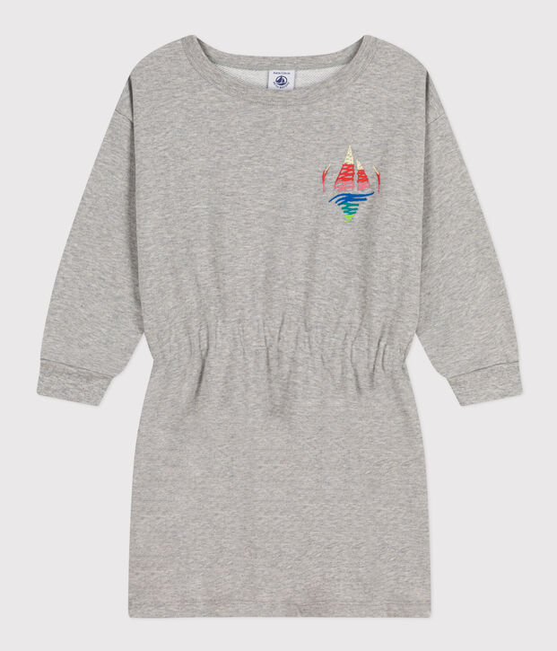 Vestido de mulet&oacute;n cepillado de manga larga para ni&ntilde;a gris