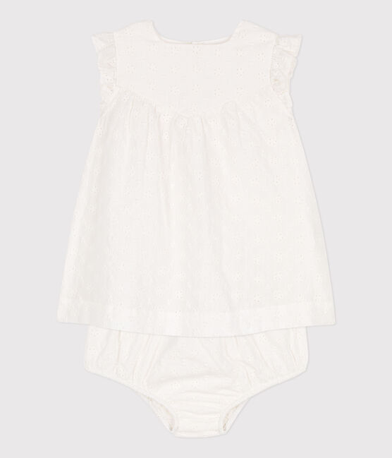 Vestido con bombacho de bordado inglés para bebé blanco MARSHMALLOW