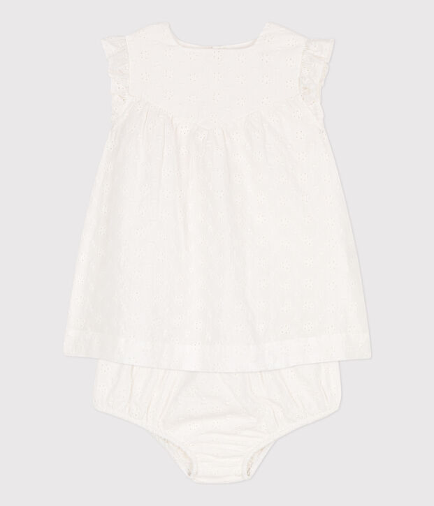 Vestido con bombacho de bordado ingl&eacute;s para beb&eacute; blanco