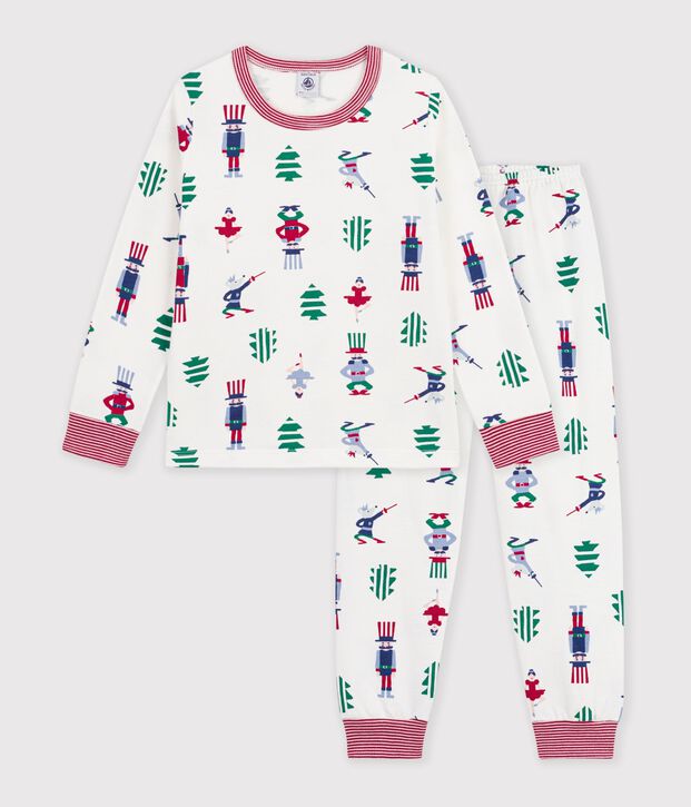 Pijama infantil de mulet&oacute;n con estampado de Navidad blanco/multicolor