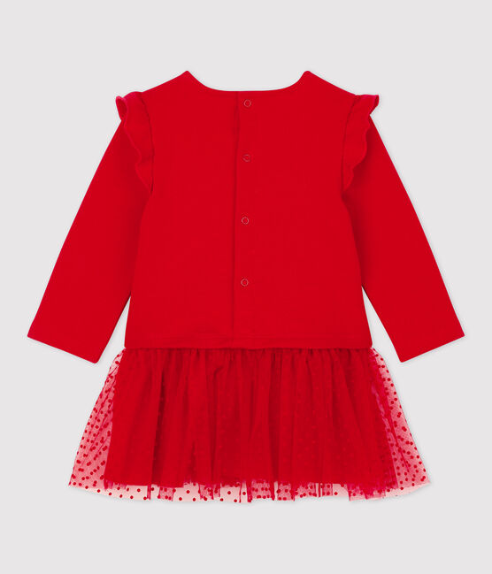 Vestido de muletón y tul de bebé. rojo TERKUIT