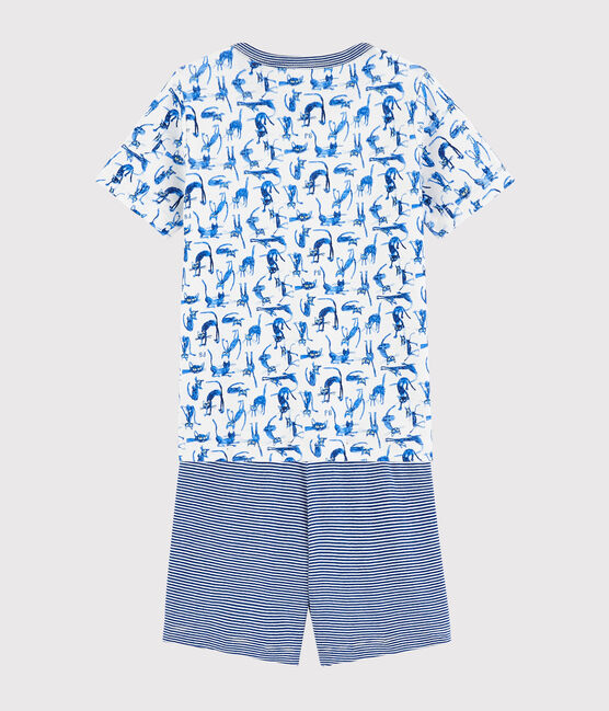 Pijama corto con estampado de gato de algodón de niño blanco MARSHMALLOW/blanco MULTICO