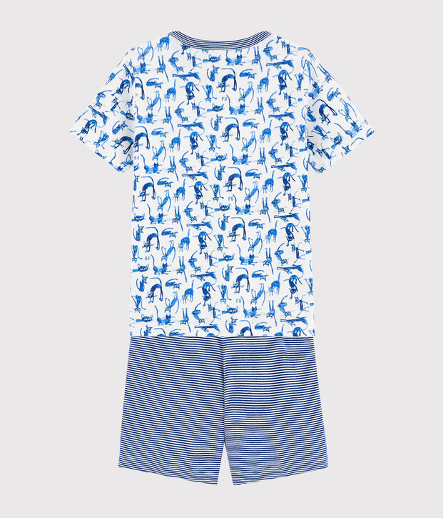 Pijama corto con estampado de gato de algod&oacute;n de ni&ntilde;o blanco/multicolor