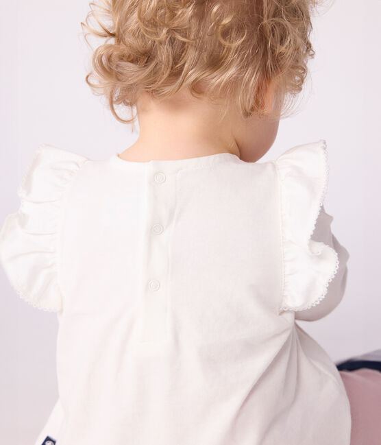 Blusa lisa de algodón de manga larga para bebé blanco MARSHMALLOW