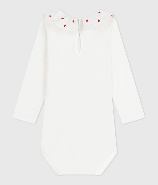 Body de algodón liso con cuello bordado para bebé blanco MARSHMALLOW