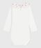 Body de algodón liso con cuello bordado para bebé blanco MARSHMALLOW