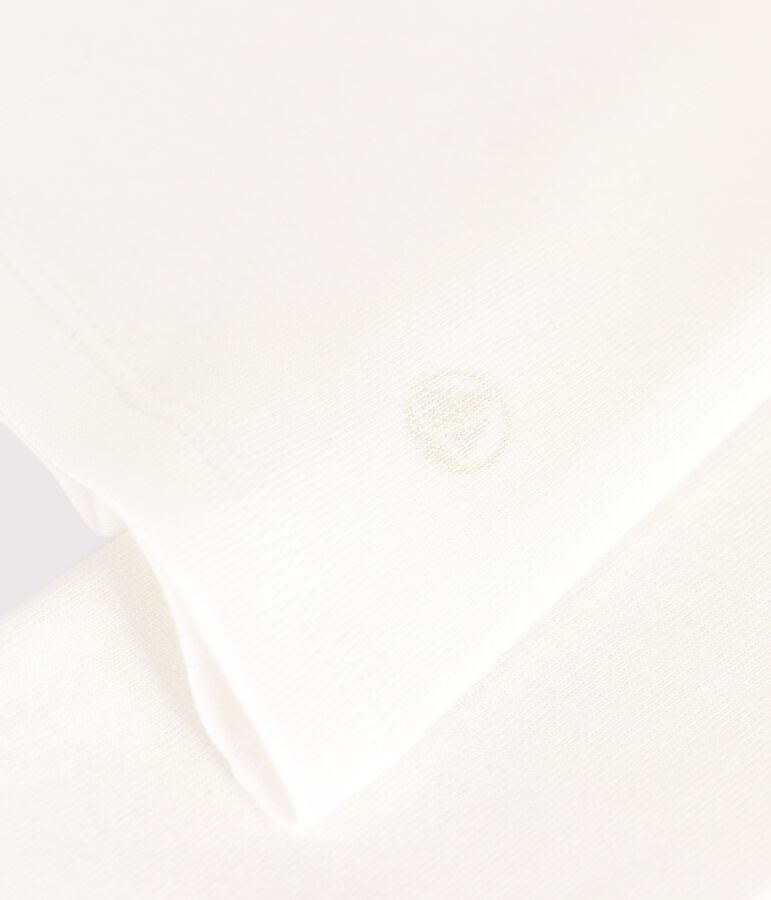 Camiseta Iconique de manga larga de algod&oacute;n liso para mujer con cuello en V blanco ECUME