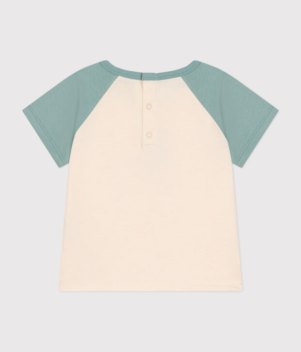 Camiseta de manga corta de punto fino para beb&eacute; crudo/verde
