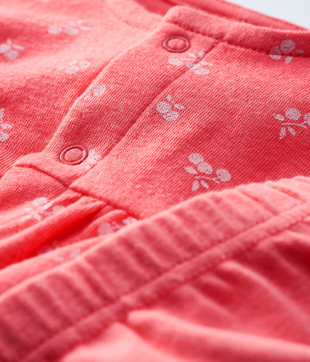 Vestido-leggings de cerezas de tejido tubular de algod&oacute;n ecol&oacute;gico de beb&eacute; naranja/rosa
