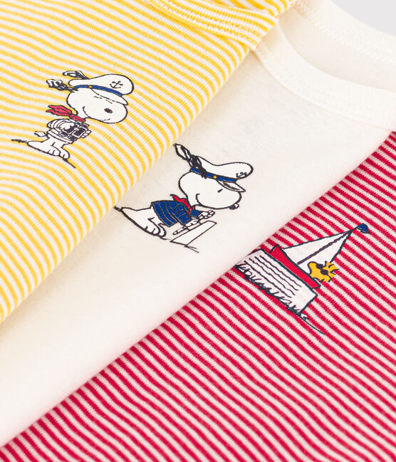 Juego de 3 bodis Petit Bateau X Snoopy de algodón de manga corta para bebé variante 1
