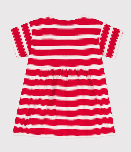 Vestido de manga corta de punto grueso a rayas para bebé rojo PEPS/blanco MARSHMALLOW