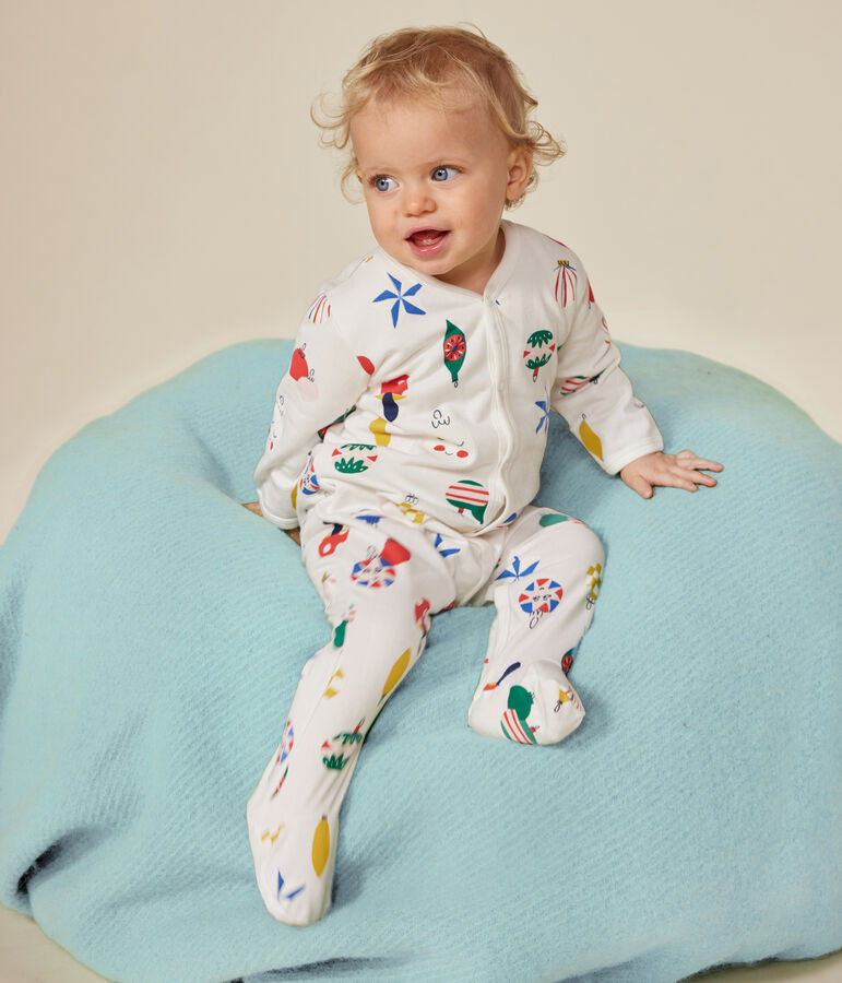 Pijama de felpa cepillada con estampado de bolas de Navidad para beb&eacute; blanco/multicolor