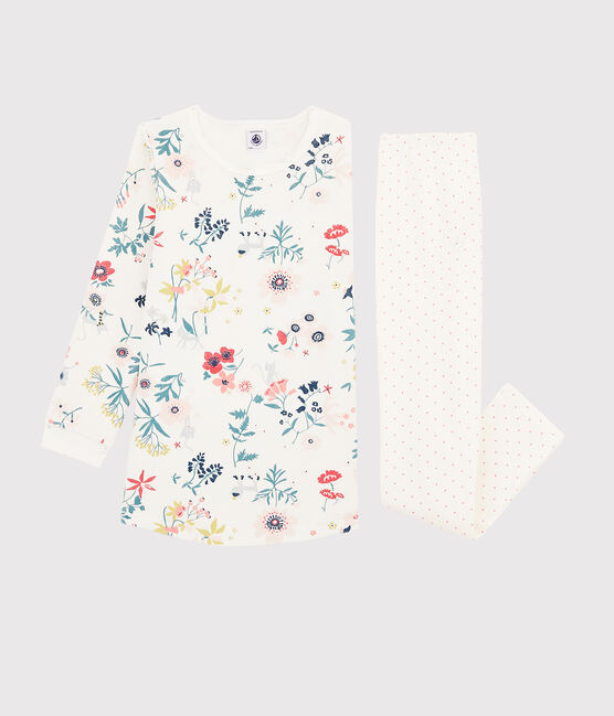 Camisón con flores de terciopelo con «leggings» para niña pequeña blanco MARSHMALLOW/blanco MULTICO