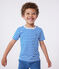 Camiseta infantil de manga corta de algodón con rayas azul PORCELANA/ MARSHMALLOW