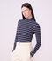 Camiseta de cuello alto de algod&oacute;n a rayas para mujer azul/blanco