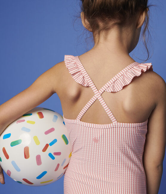 Traje de baño 1 pieza reciclado de niña rosa GRETEL/blanco MARSHMALLOW