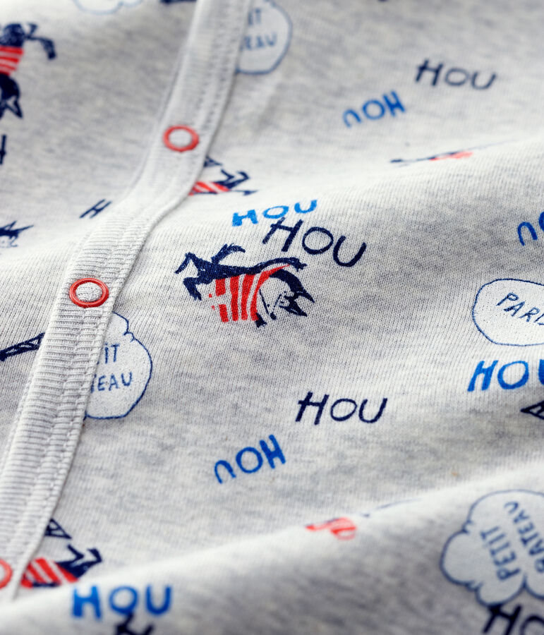 Pelele sin pies de beb&eacute; de Par&iacute;s de algod&oacute;n org&aacute;nico gris BELUGA/blanco MULTICO