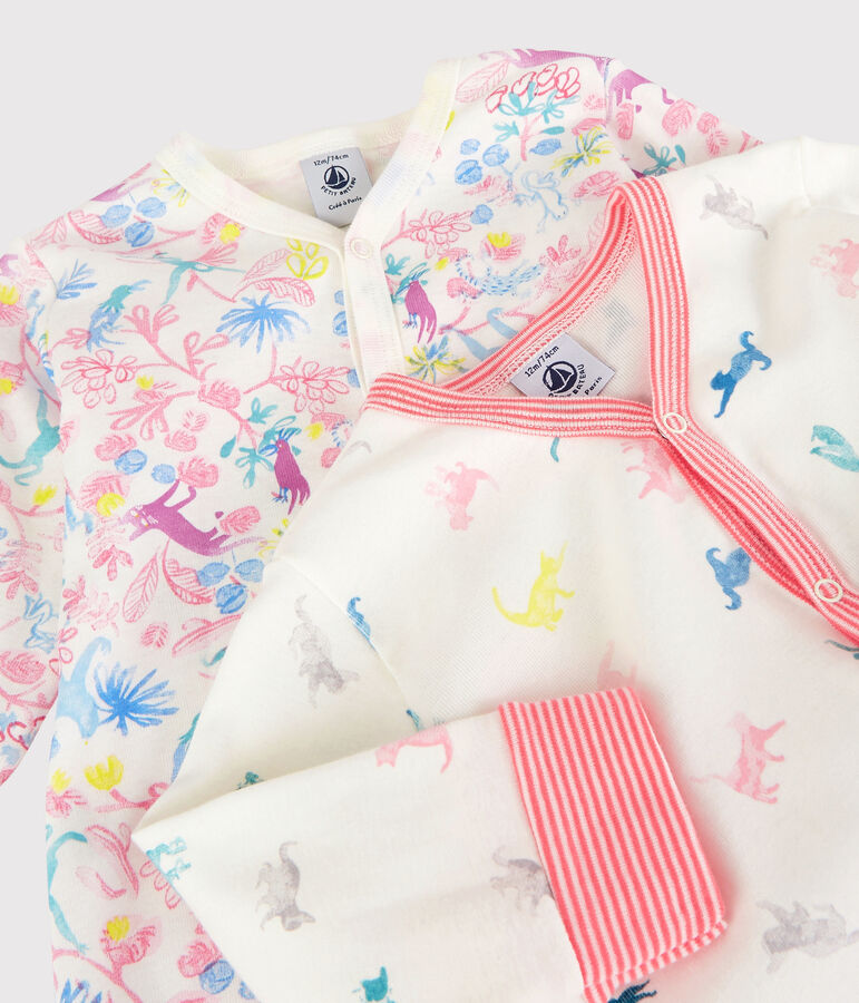 Lote de 2 pijamas enterizos de algod&oacute;n de beb&eacute; ni&ntilde;a multicolor