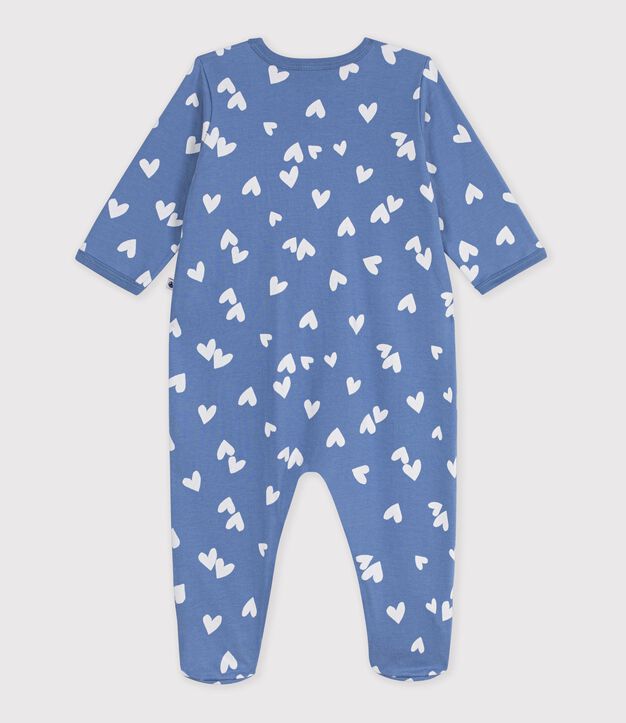 Pijama de mulet&oacute;n con estampado de corazones para beb&eacute; azul/blanco