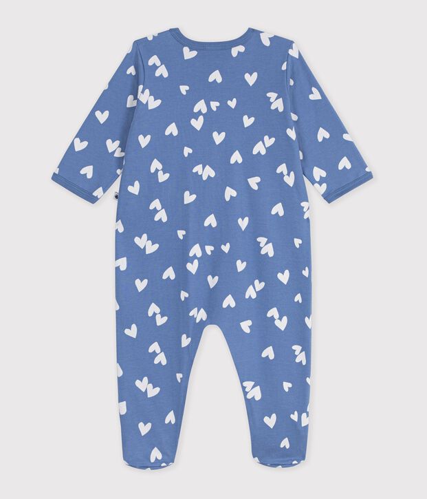 Pijama de mulet&oacute;n con estampado de corazones para beb&eacute; azul/blanco