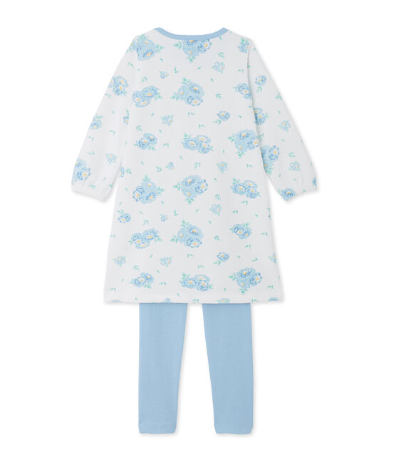 Camisón de terciopelo estampado con legging a juego blanco LAIT/azul BLEU/ MULTICO