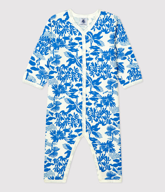 Pelele vegetal sin pies de algodón de bebé blanco MARSHMALLOW/azul BRASIER