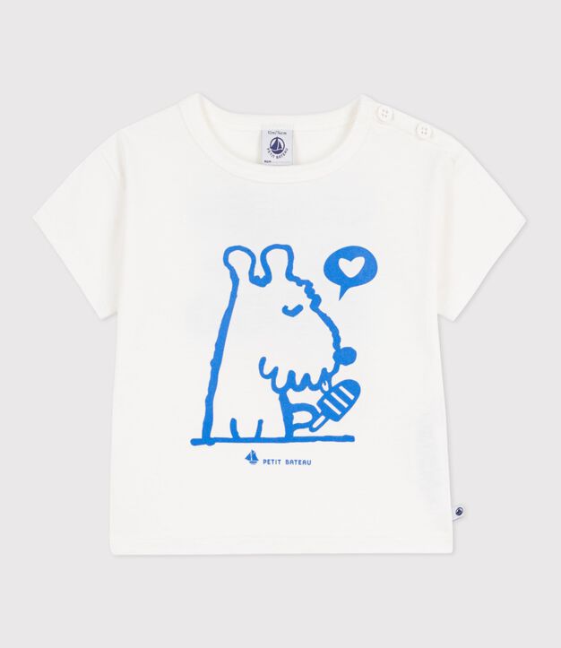 Camiseta de algod&oacute;n de manga corta con estampado de perro para beb&eacute; blanco