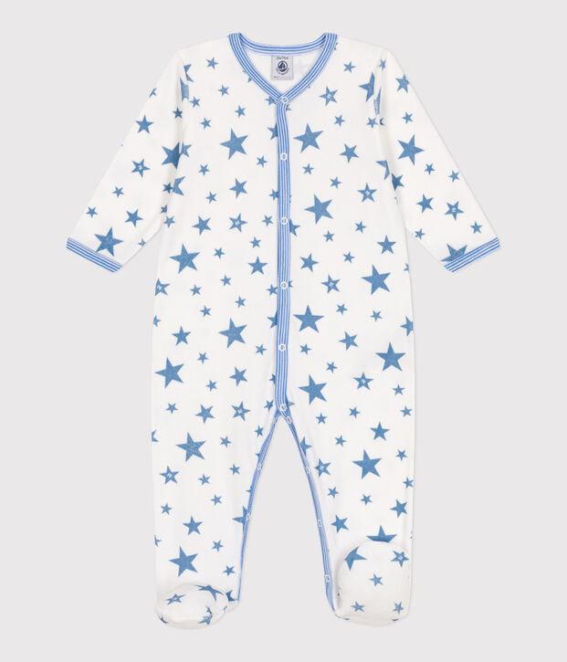Pijama de terciopelo con estrellas para beb&eacute; blanco/azul